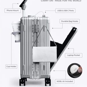 Silver Ribbed Hard-Shell Carry-On with Bag Hooks & Cup Holder